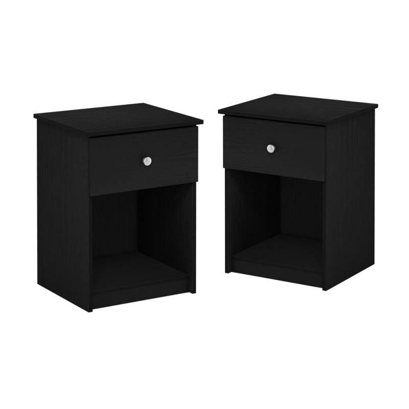 Furinno Lucca Nightstand With One Drawer, Set Of 2, Black Oak