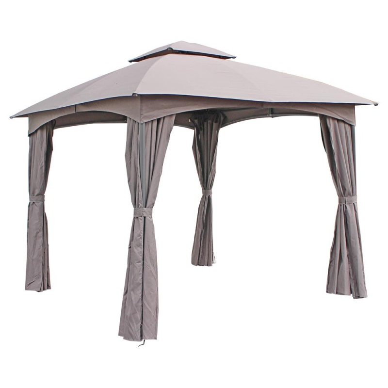 St. Kitts 10-Foot Steel Dome-Top Gazebo With Curtains, Grey