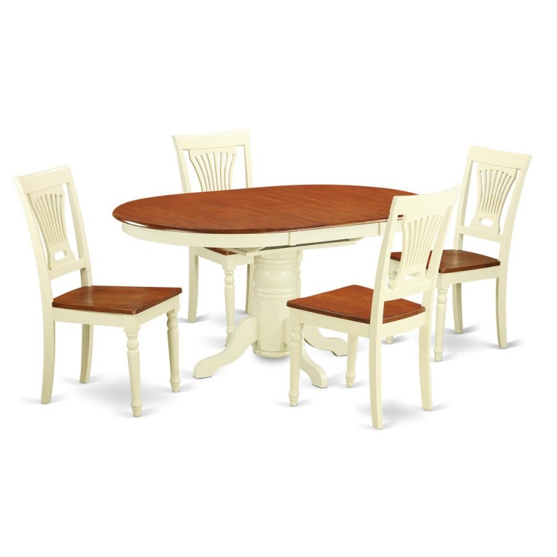 5 Pc Dining Room Set-Oval Dinette Table With Leaf And 4 Dining Chairs