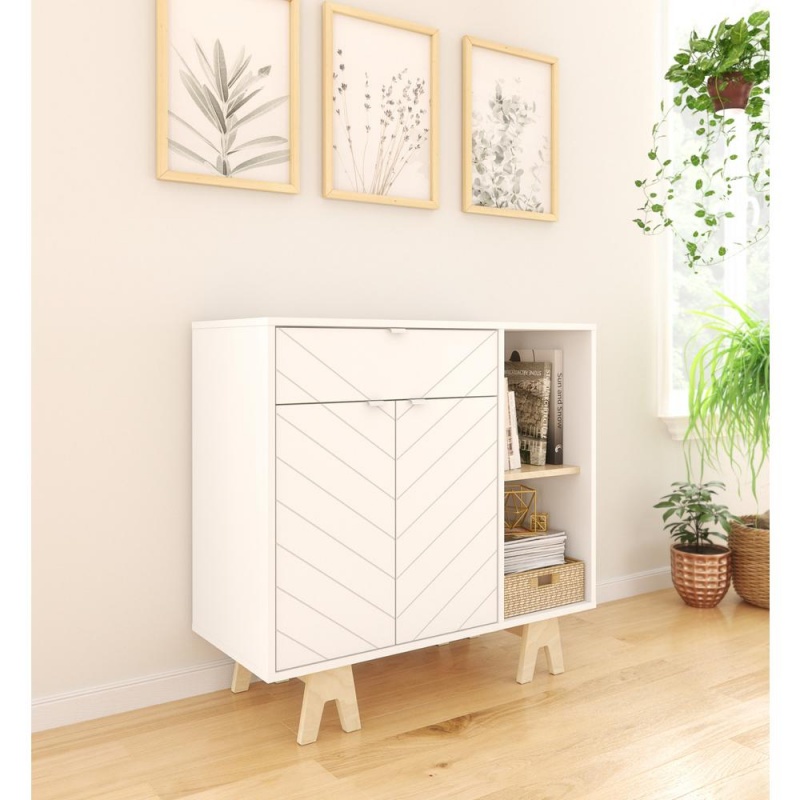 Nexera Gossip Sideboard With Accent Doors, White And Birch Plywood
