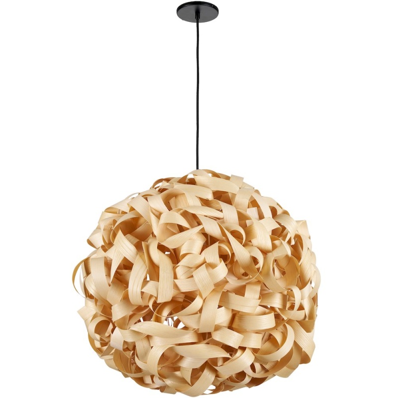 1 Light Incandescent Bamboo Pendant Matte Black