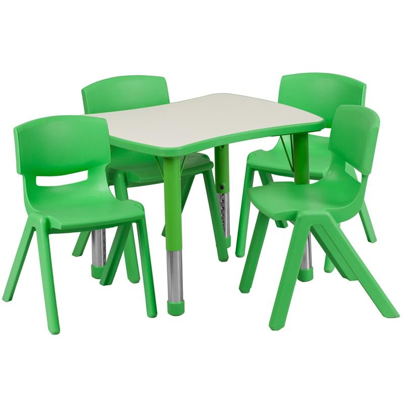 21.875''W X 26.625''L Green Plastic Height Activity Table Set With 4 Chairs