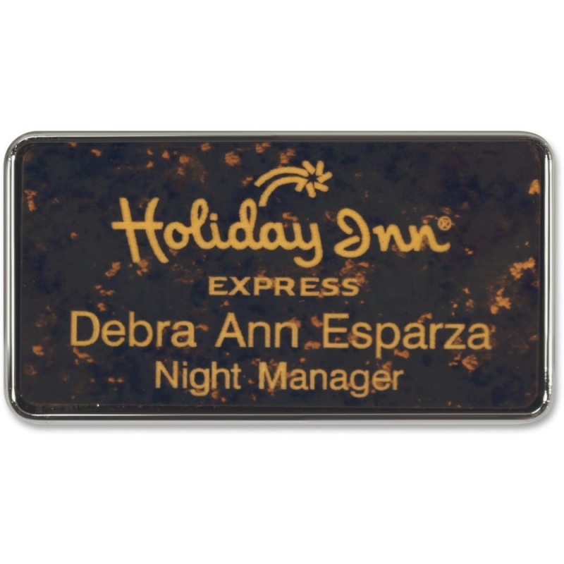 Xstamper Framed Name Badge With Logo - 1 Each - Logo Design - 1.5" Width X 3" Height - Rectangular Shape - Durable - Plastic - Silver