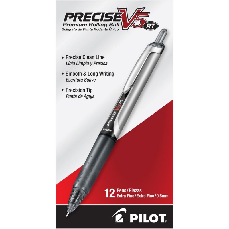 Pilot Precise V5 Rt Extra-Fine Premium Retractable Rolling Ball Pens - Extra Fine Pen Point - 0.5 Mm Pen Point Size - Needle Pen Point Style - Refillable - Retractable - Black Water Based Ink - Black