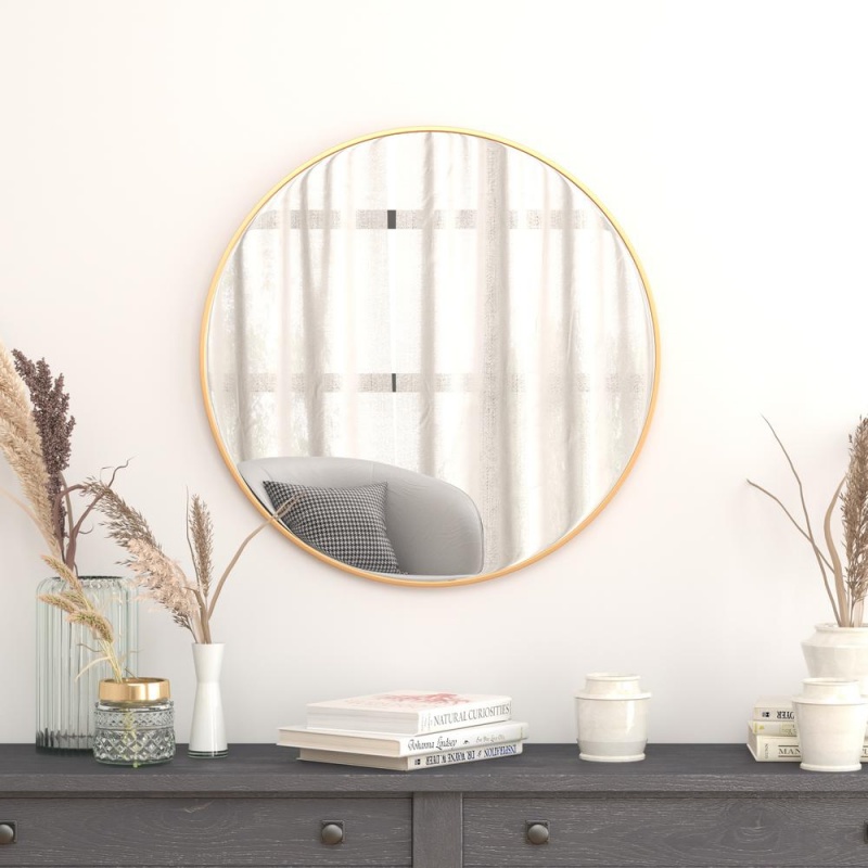 30" Round Gold Metal Framed Wall Mirror - Large Accent Mirror For Bathroom, Vanity, Entryway, Dining Room, & Living Room