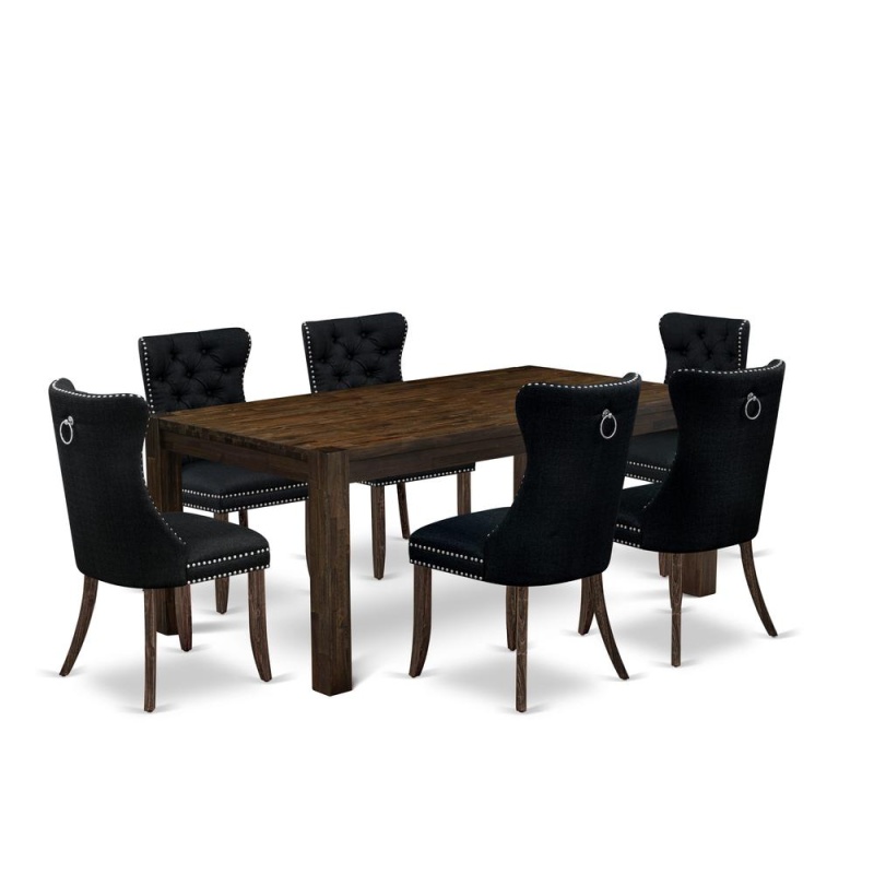 7 Piece Kitchen Set Consists Of A Rectangle Rustic Wood Dining Table