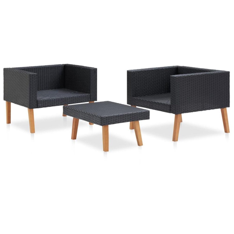 Vidaxl 3 Piece Garden Lounge Set With Cushions Poly Rattan Black