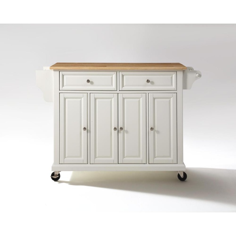 Full Size Wood Top Kitchen Cart White/Natural