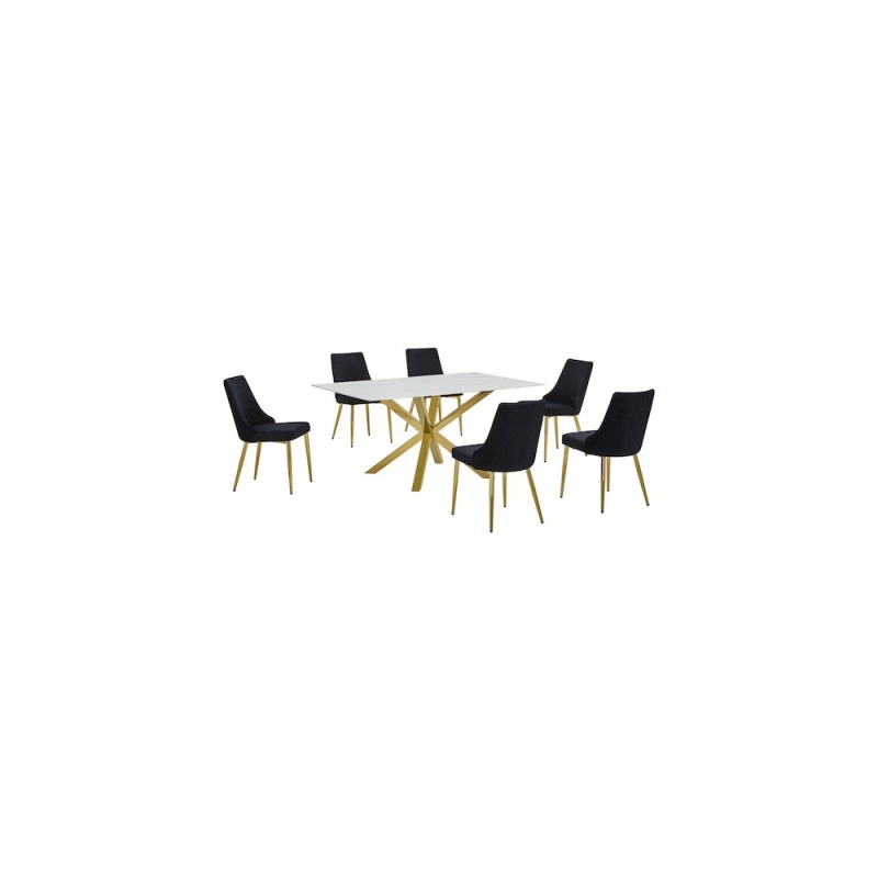 White Marble Wrap Glass Dining Set With Velvet Chairs