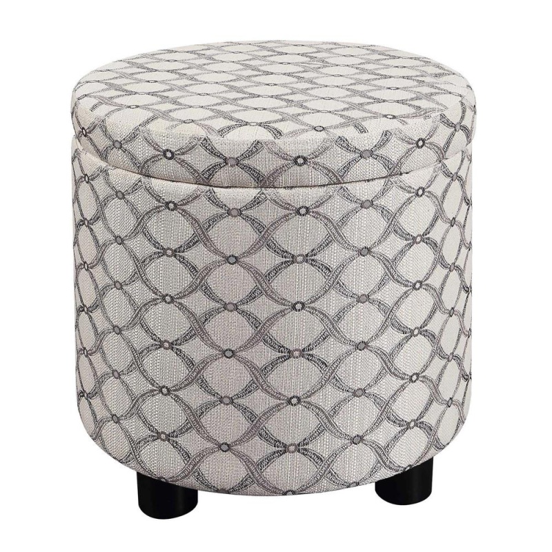 Round Accent Storage Ottoman With Reversible Tray Lid