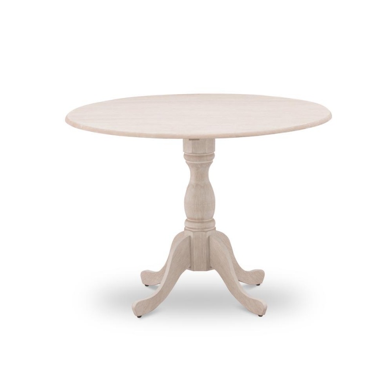 East West Furniture Dmt-Abc-Tp Round Small Table Linen White Color Drops Leave Table Top Surface And Asian Wood Small Dining Table Pedestal Legs -Black Finish