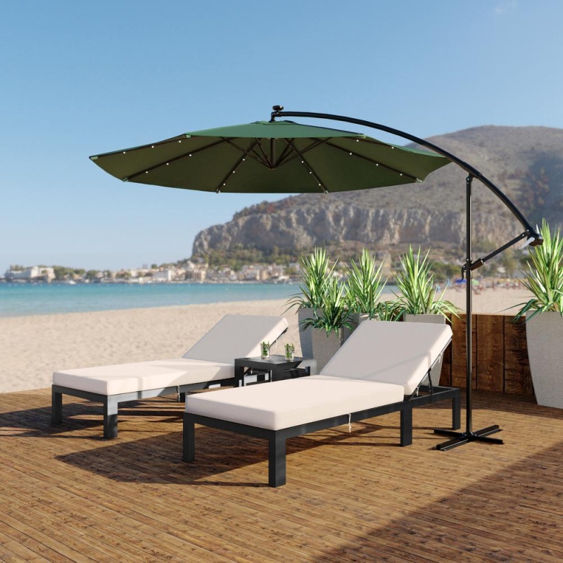 Leisuremod Willry Modern Outdoor 10 Ft Offset Cantilever Hanging Patio Umbrella With Solar Powered Led - Beige