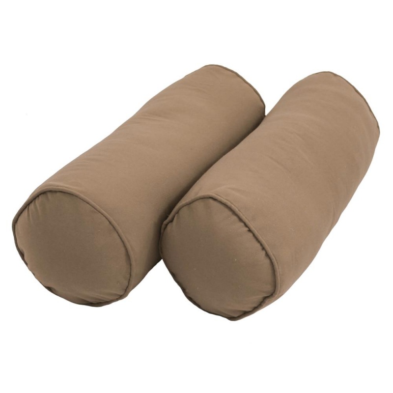 20-Inch By 8-Inch Double-Corded Solid Twill Bolster Pillows With Inserts (Set of 2), Toffee