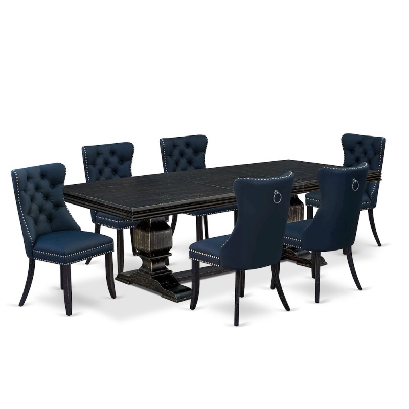 7 Piece Dining Room Set with Rectangular Table and 6 Faux Leather Parson Chairs
