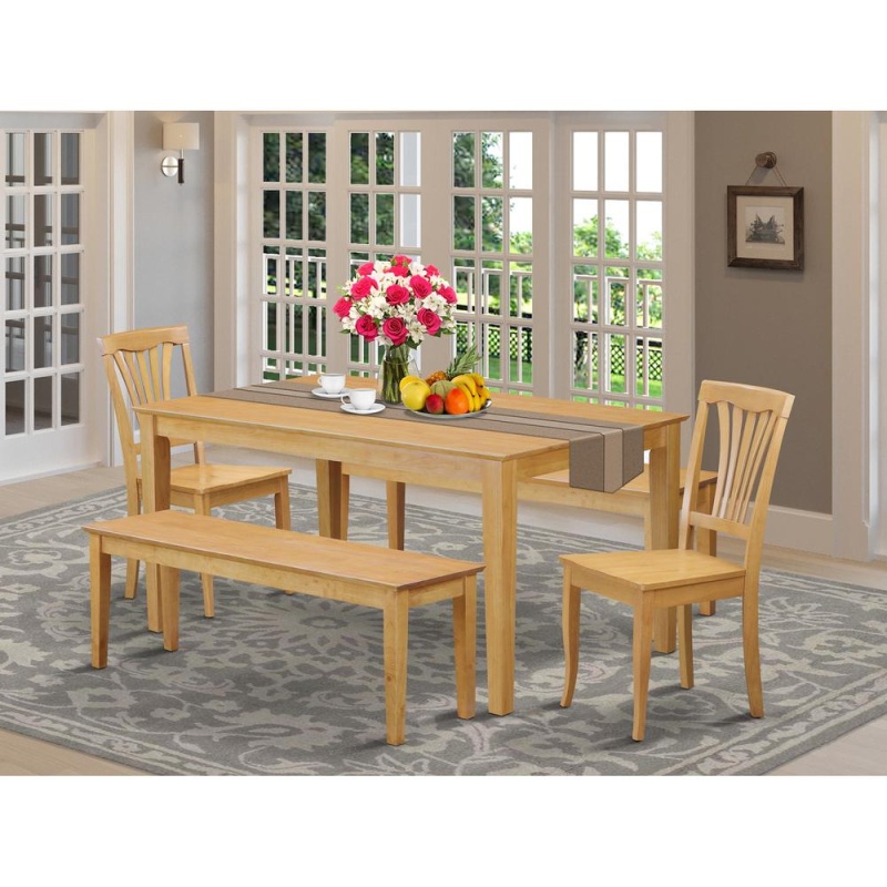 5 Pc Dinette Set - Dining Table And 2 Kitchen Chairs Along With 2 Wooden Benches