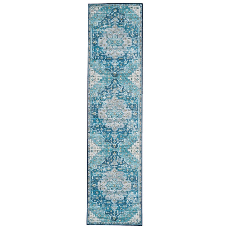 Washable Sariah Teal/Ivory 2x8 Rug