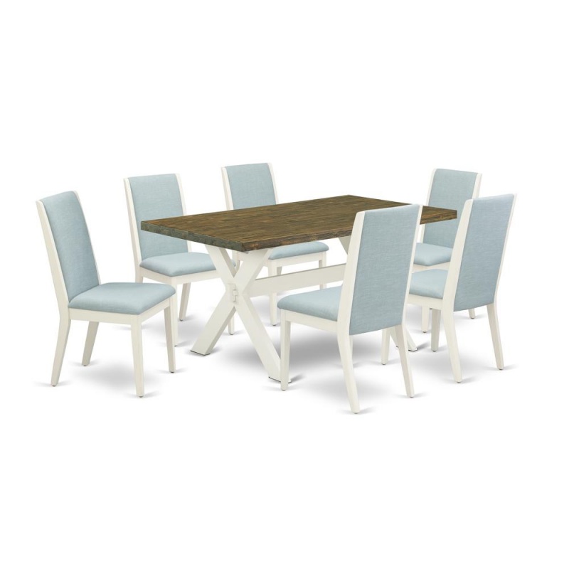 7Pc Dining Room Table Set with 6 Upholstered Chairs