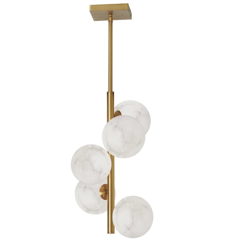 5 Light Aged Brass Pendant with Alabaster Glass