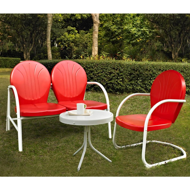 Griffith 3Pc Outdoor Conversation Set Red/White - Loveseat, Chair, Side Table