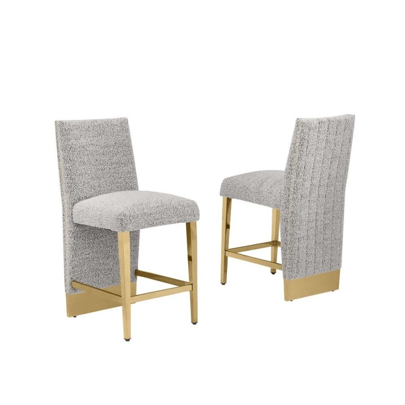 Luxe Rich Gray Boucle Counter Height Chairs - Set of 2