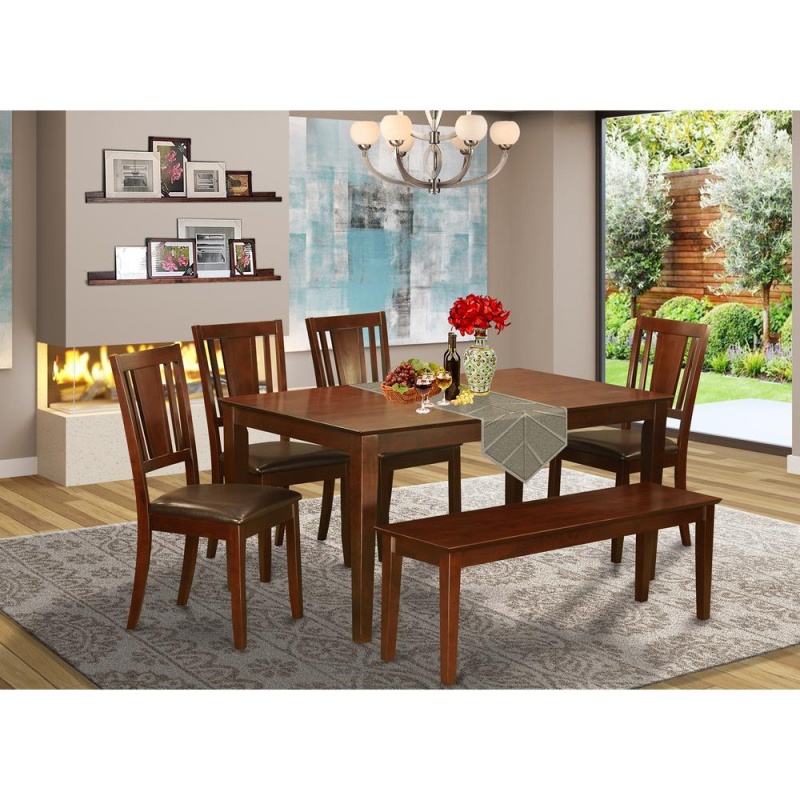 6 Pc Kitchen Table With Bench, 4 Chairs and Bench
