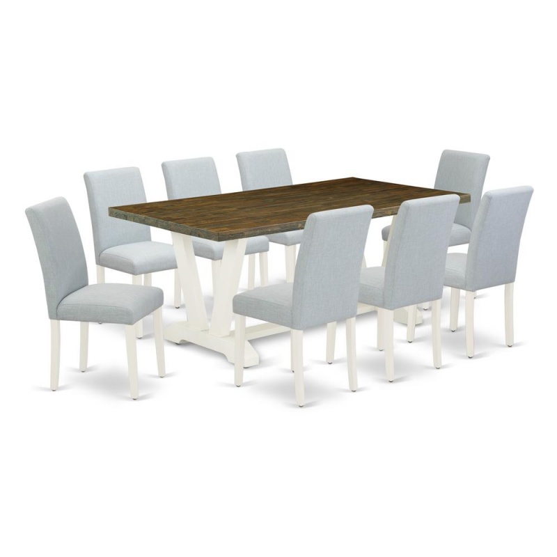 East West Furniture 9-Piece Dining Room Set Includes 8 Upholstered Dining Chairs With Upholstered Seat And High Back And A Rectangular Modern Dining Table - Linen White Finish