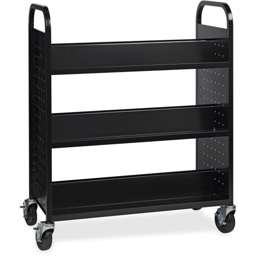 Lorell Double-Sided Book Cart - 6 Shelf - Round Handle - 5" Caster Size - Steel - Black