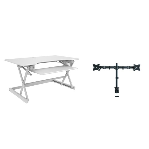 Rocelco 40" Large Height Adjustable Standing Desk Converter with Dual Monitor Mount Bundle