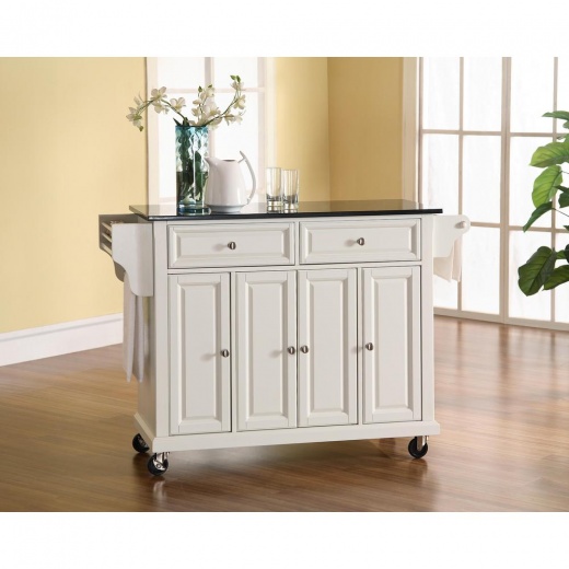 Full Size Granite Top Kitchen Cart in White/Black - Crosley Furniture