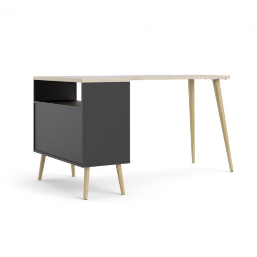 Tvilum Diana 2 Drawer, 3 Shelf Desk, Black Matte/Oak Structure