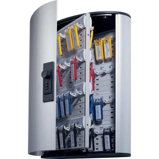 Durable® Brushed Aluminum Combo Lock 72-Key Cabinet - 11-3/4" W X 11" H X 4-5/8" D - Combination Locking Door - Aluminum
