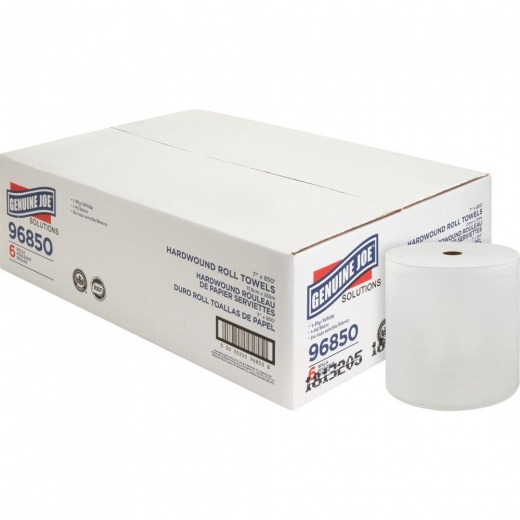 Genuine Joe Solutions Hardwound Paper Towels - 1 Ply - 7" x 850 Ft - White - Virgin Fiber - 6 / Carton