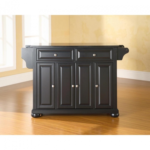 Alexandria Granite Top Full Size Kitchen Island/Cart Black/Black by Crosley Furniture