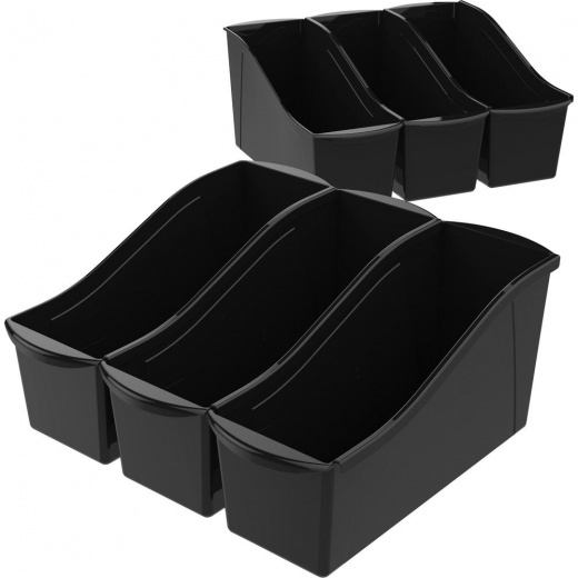 Storex Book Bins - 7" Height x 5.3" Width x 14.3" Length - Sturdy - Black - Plastic - 6 / Carton