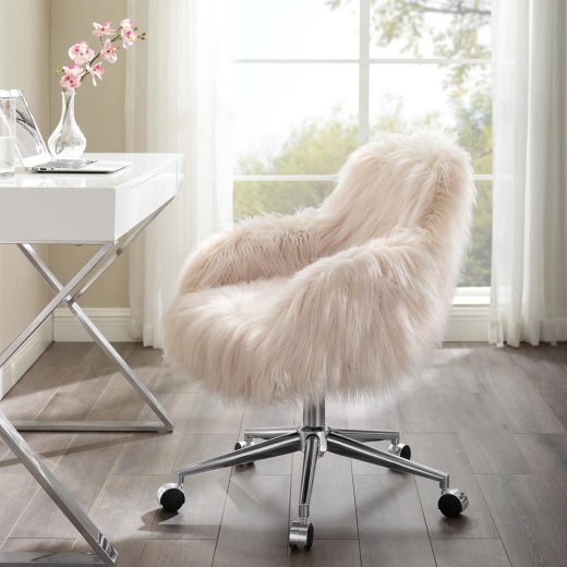 Linon Fiona Faux Fur Office Chair, Pink
