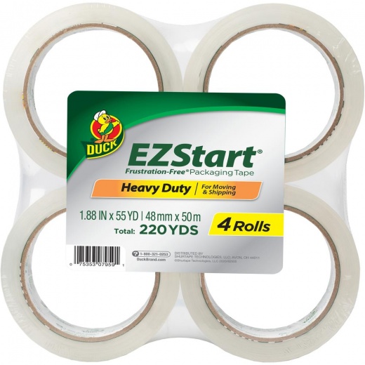 Duck Brand Ez Start Crystal Clear Packaging Tape - 54.60 Yd Length X 1.88" Width - 2.6 Mil Thickness - 3" Core