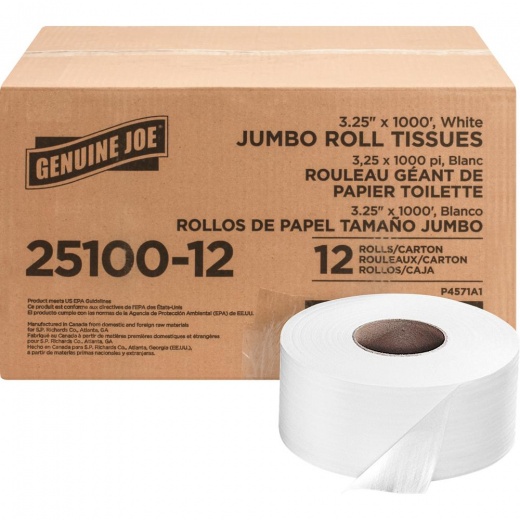 Genuine Joe Jumbo Roll Bath Tissues - 2 Ply - 1000 Ft