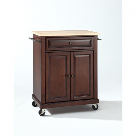 Compact Wood Top Kitchen Cart Mahogany/Natural by Crosley Furniture