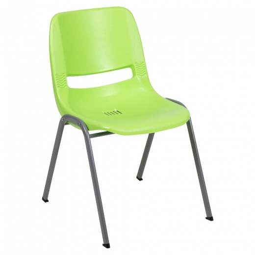 880 lb. Capacity Green Ergonomic Shell Stack Chair with Gray Frame by Flash Furniture