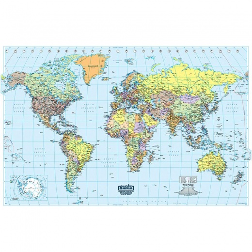 Laminated World Map - World - 50" Width X 33" Height