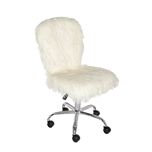 Faux Flokati Armless Office Chair, White by Linon