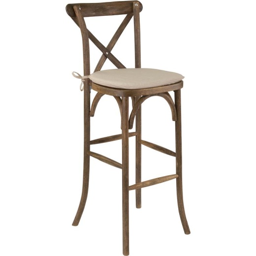 Dark Antique Wood Cross Back Barstool With Cushion - Flash Furniture