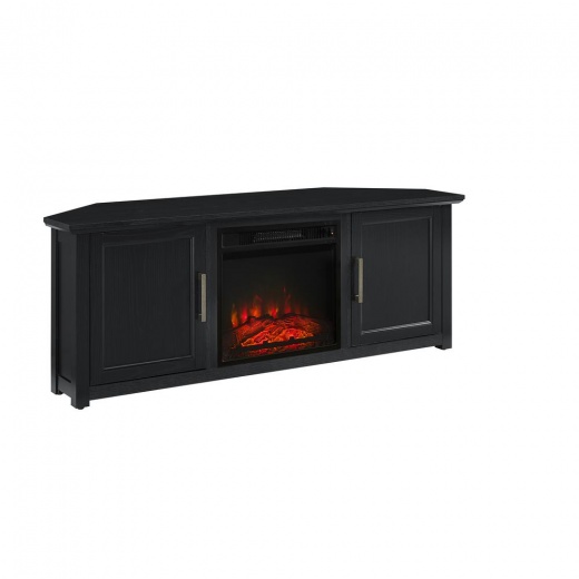 Camden 58" Corner TV Stand with Fireplace in Black