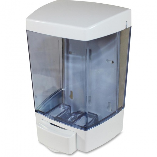 Genuine Joe Liquid Soap Dispenser - Manual - 1.44 Quart Capacity - See-Through Tank, Water Resistant - White