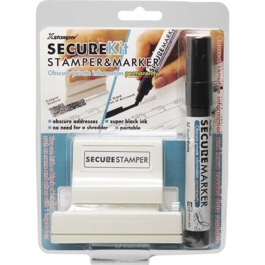 Xstamper Secure Privacy Stamp Kit - 1" Impression Width x 2.65" Impression Length - Black