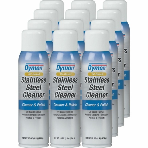 Dymon Oil-Based Stainless Steel Cleaner - For Stainless Steel, Aluminum, Chrome, Copper, Brass - 16 Fl Oz (0.5 Quart) - Neutral Scent - 12 / Carton - White