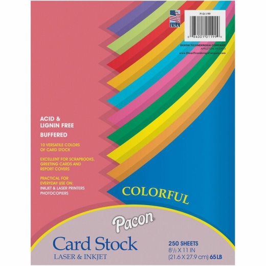 Pacon Colorful Cardstock Assortment - Assorted - Letter - 8 1/2 X 11 - 65  Lb Basis Weight - 250 / Pack - Sustainable Forestry Initiative (Sfi) -  Assorted