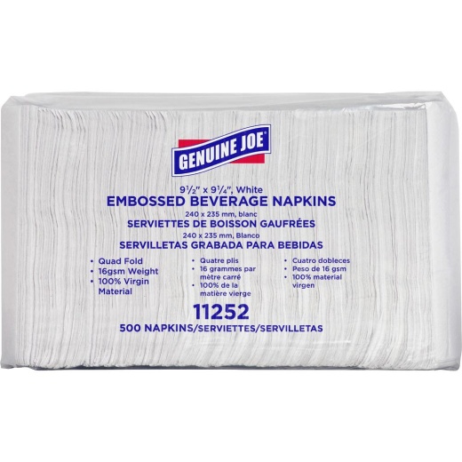 Genuine Joe Quad-Fold Square Beverage Napkins