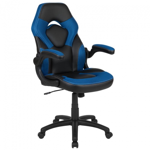 Flash Furniture X10 Gaming Chair Racing Office Computer Swivel Chair, Blue/Black LeatherSoft