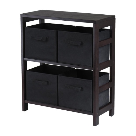 Capri 2-Section M Storage Shelf With 4 Foldable Black Fabric Baskets